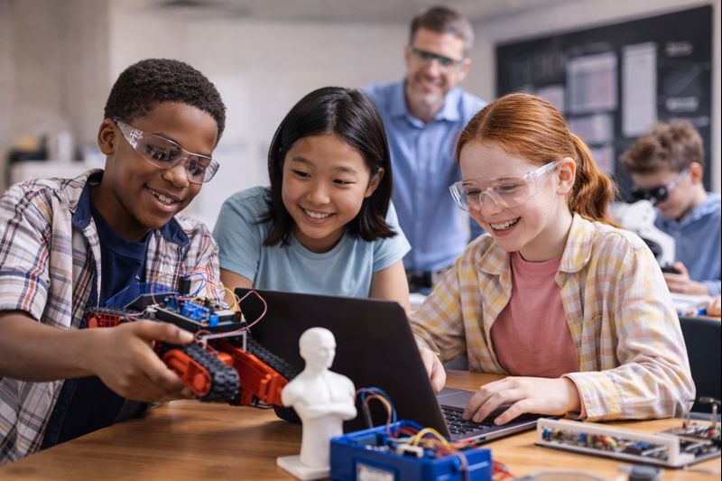 Diverse students in STEAM activities